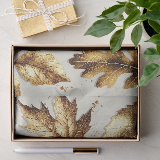 Gouden Bladeren Amandel Beige Herfst Bruiloft Tissuepapier (Geschenk)