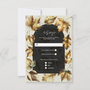 Gouden Bladeren Amandel & Beige Zwarte Glam Herfst RSVP Kaartje