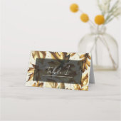 Gouden bladeren Amandelbeige & Black Fall Wedding Plaatskaartje (Achterkant)