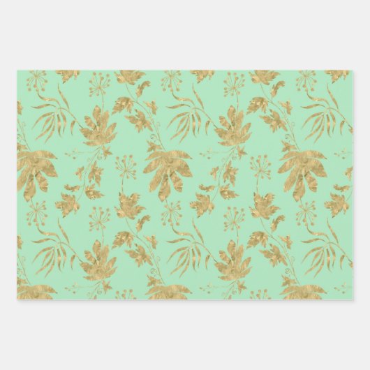 Gouden Bladeren Blauw Groen Bruids Bruiloft Inpakpapier Vel (Voorkant 3)