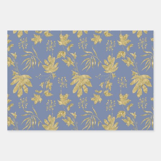 Gouden Bladeren Blauw Groen Bruids Bruiloft Inpakpapier Vel (Voorkant 2)