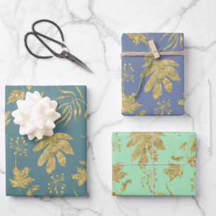 Gouden Bladeren Blauw Groen Bruids Bruiloft Inpakpapier Vel
