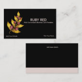 Gouden bladeren Bloem & Ruby Strass Visitekaartje (Voorkant / Achterkant)
