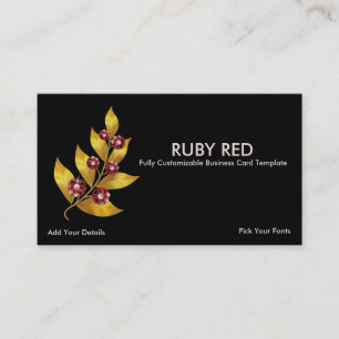 Gouden bladeren Bloem & Ruby Strass Visitekaartje