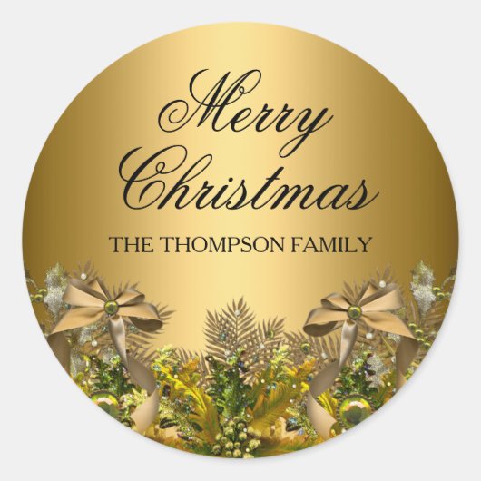 gouden bladeren & boog Kerst sticker (Voorkant)