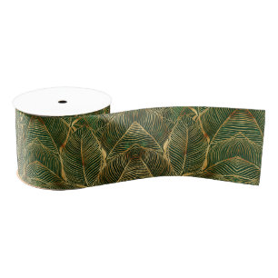 Gouden Bladeren Bos Groen Elegant Patroon Grosgrain Lint