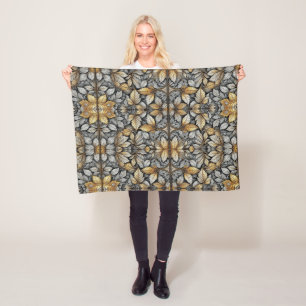Gouden Bladeren Botanische Sherpa Fleece Deken