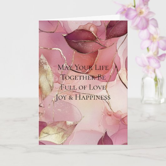 Gouden Bladeren Bourgogne Blush Roze Bruiloft Kaart (Orchidee)