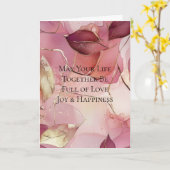 Gouden Bladeren Bourgondië Blush Roze Bruiloft Kaart (Gele Bloem)