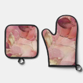 Gouden Bladeren Bourgondië Blush Roze Ovenwant & Pannenlap Set (Voorkant)