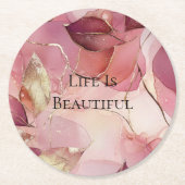 Gouden Bladeren Bourgondië Blush Roze Ronde Kartonnen Onderzetter (Voorkant)