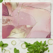 Gouden Bladeren Bourgondië Blush Roze Theedoek (Gevouwen)