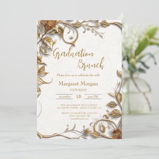 Gouden Bladeren Bruidsbrunch Kaart (Staand voorkant)