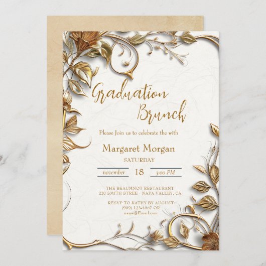 Gouden Bladeren Bruidsbrunch Kaart (Voorkant / Achterkant)