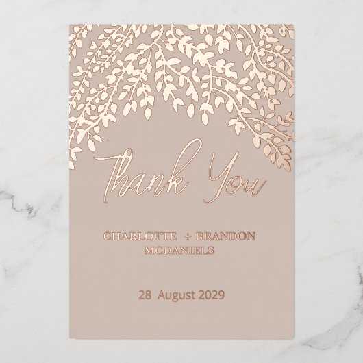Gouden bladeren bruiloft dank u folie uitnodiging (Voorkant)
