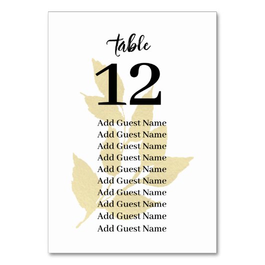 Gouden bladeren Bruiloft Tafel Aantal Zitkaarten Kaart (Voorkant)