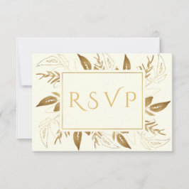 Gouden bladeren | Elegant Goud Ivoor Bruiloft RSVP Kaartje