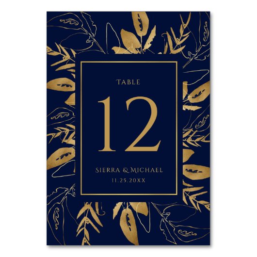 Gouden bladeren | Elegant Goud Marine Blauw Bruilo Kaart (Voorkant)