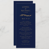 Gouden bladeren | Elegant Goud Marine Blauw Bruilo Menu (Voorkant / Achterkant)