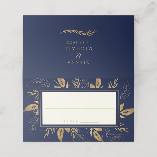 Gouden bladeren | Elegant Goud Marine Blauw Bruilo Plaatskaartje (Buitenkant ongevouwen)