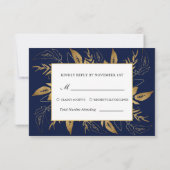 Gouden bladeren | Elegant Goud Marine Blauw Bruilo RSVP Kaartje (Achterkant)