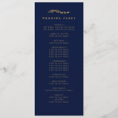 Gouden bladeren | Elegante Navy Blue Gold bruiloft Programmakaart (Achterkant)