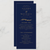 Gouden bladeren | Elegante Navy Blue Gold bruiloft Programmakaart (Voorkant / Achterkant)