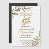 Gouden Bladeren Elegantie Moslim Bruiloft SAVE THE (Voorkant / Achterkant)
