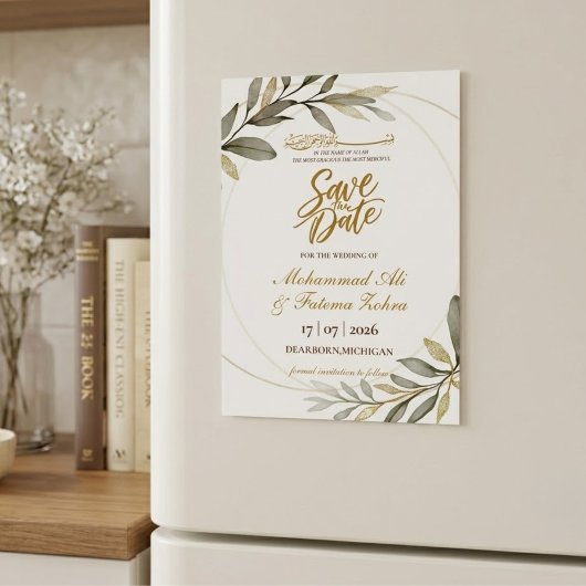 Gouden Bladeren Elegantie Moslim Bruiloft SAVE THE
