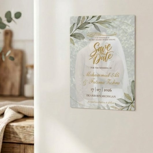 Gouden Bladeren Elegantie Moslim Bruiloft SAVE THE