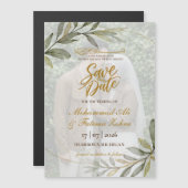 Gouden Bladeren Elegantie Moslim Bruiloft SAVE THE (Voorkant / Achterkant)