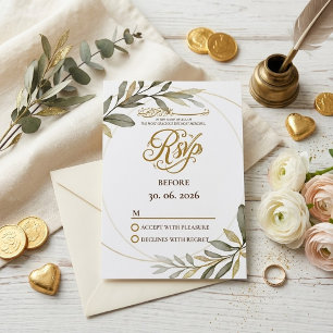 Gouden Bladeren Elegantie Moslim Trouw Nikah RSVP Kaartje