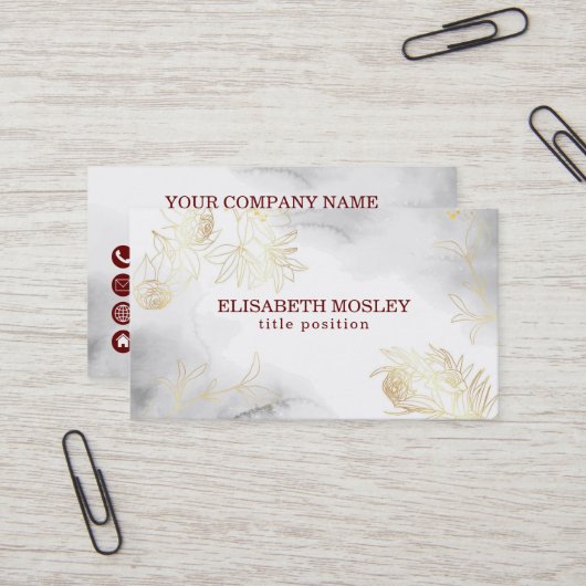 Gouden bladeren en bloemen visitekaartje (Voorkant / Achterkant in situ)