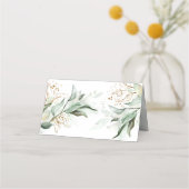 Gouden bladeren en Eucalyptus groen bruiloft Plaatskaartje (Achterkant)