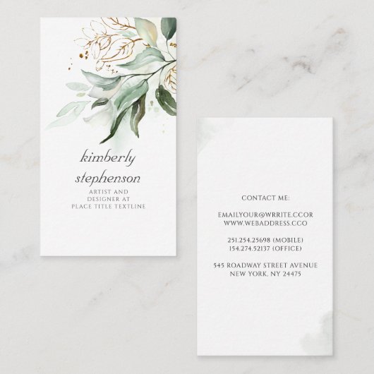 Gouden bladeren en Eucalyptus groen dromerig verva Visitekaartje (Voorkant / Achterkant)