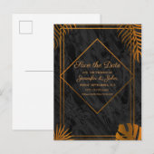 Gouden Bladeren en Geometrisch Frame Bewaar de Dat Aankondigingskaart (Voorkant / Achterkant)