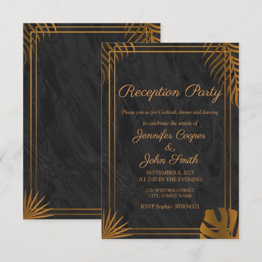 Gouden Bladeren en Geometrisch Frame Moderne Ontva Kaart (Voorkant / Achterkant)