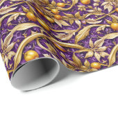 Gouden bladeren en granaatappels Paarse Cadeaupapier (Rol Hoek)