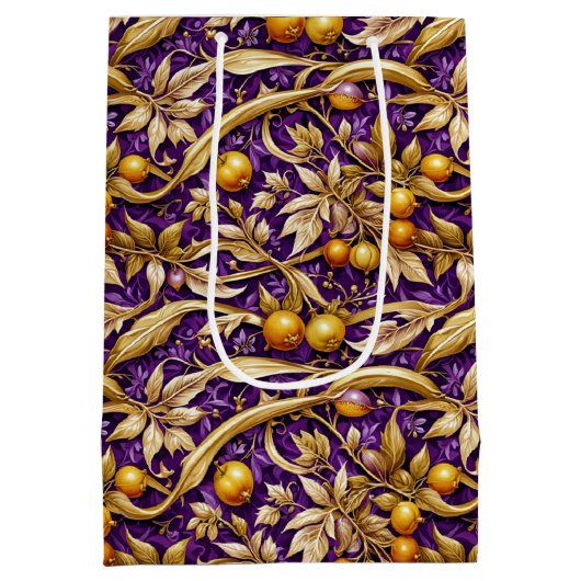 Gouden bladeren en granaatappels Paarse Medium Cadeauzakje (Achterkant)