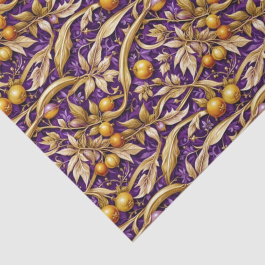 Gouden bladeren en granaatappels Paarse Tissuepapier (Detail)