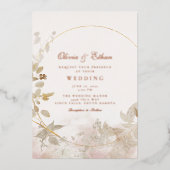 Gouden bladeren en Lijst bruiloft Folie Uitnodiging (Voorkant)