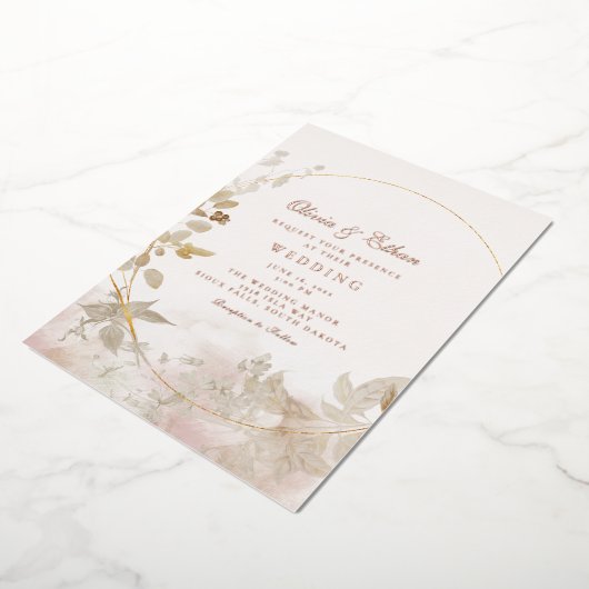 Gouden bladeren en Lijst bruiloft Folie Uitnodiging (Gedraaid)