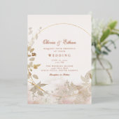 Gouden bladeren en Lijst bruiloft Folie Uitnodiging (Staand Voorkant)