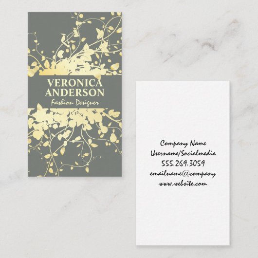 Gouden bladeren en wijnranken visitekaartje (Voorkant / Achterkant)