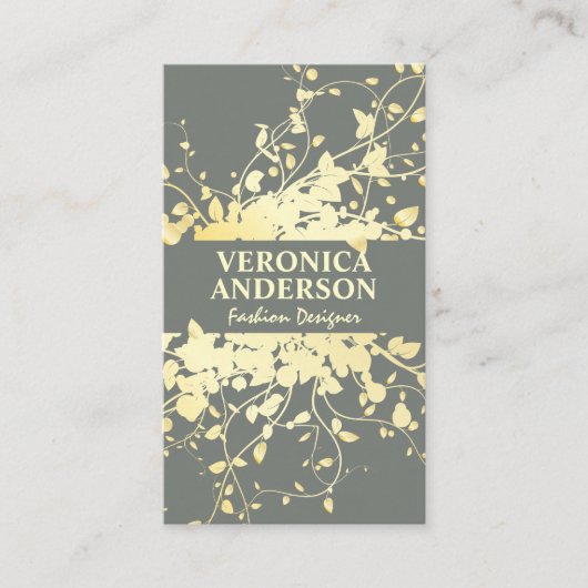 Gouden bladeren en wijnranken visitekaartje (Voorkant)