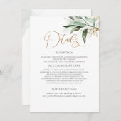 Gouden bladeren & Eucalyptus groen bruiloft detail Informatiekaartje (Voorkant / Achterkant)