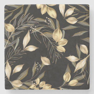 Gouden bladeren: exotische botanische naadloos stenen onderzetter