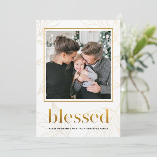 Gouden bladeren gezegend met ingelijste fotovakant kaart (Staand voorkant)