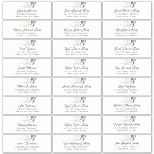 Gouden Bladeren Groene Gast Naam Adres Labels (Voorkant)