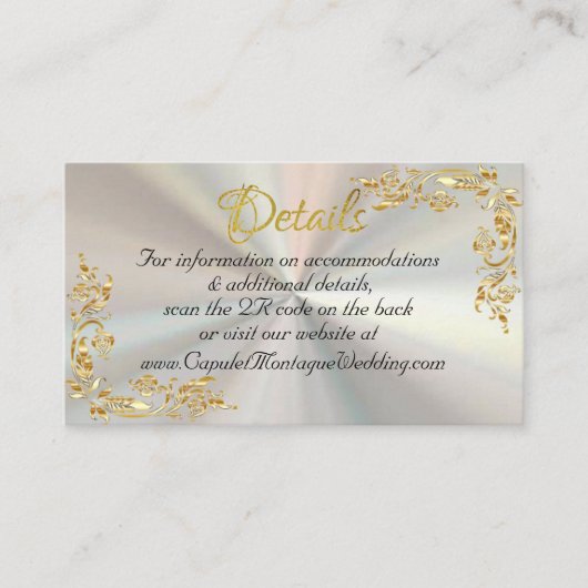 Gouden bladeren, hart op witte parel, QR-code Informatiekaartje (Voorkant)